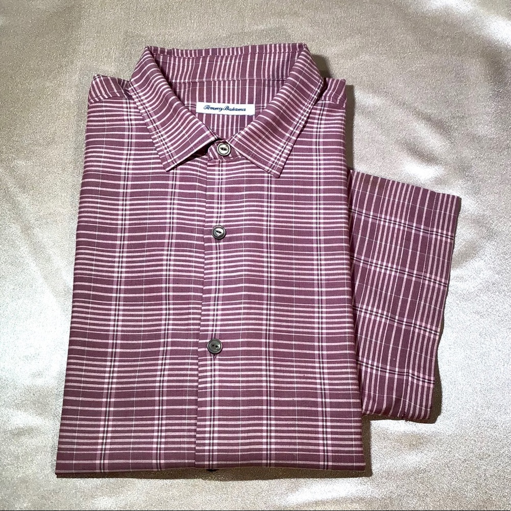 TOMMY BAHAMA lilac purple XL shirt short sl silk